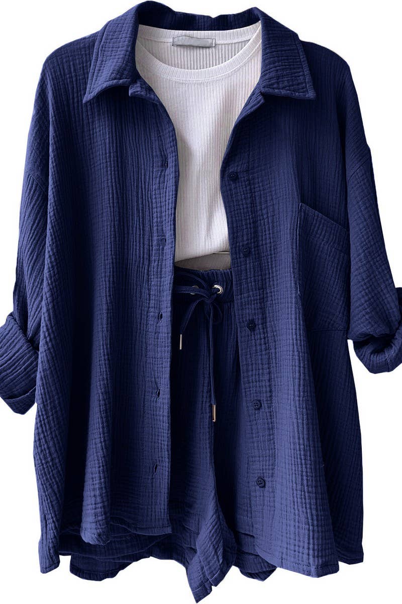 CWSS01299_FASHIONABLE CASUAL WRINKLED LAPEL TWO-PIECE SUIT