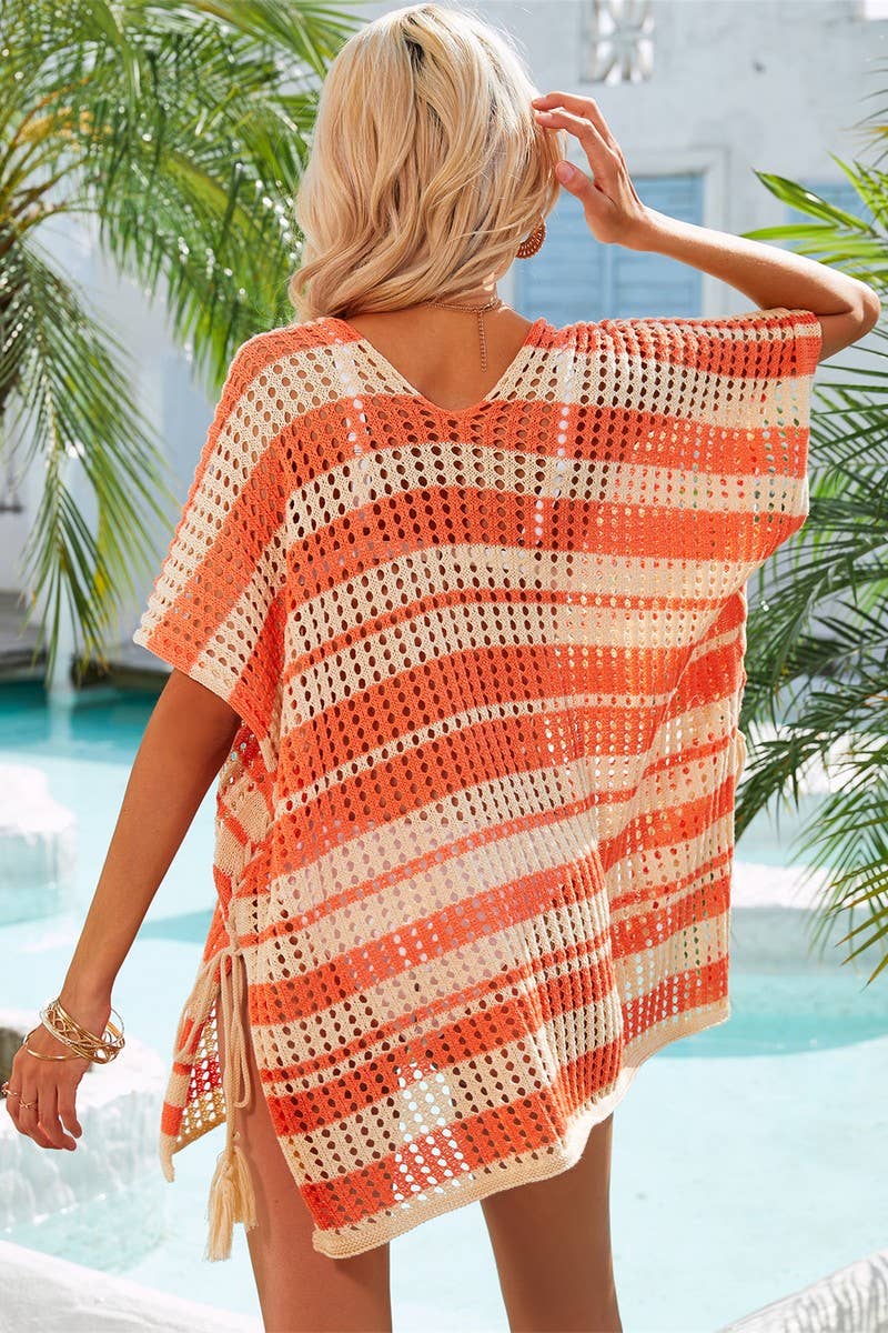 CWOSWS0031_Crochet Bikini Cover V-Neck Beach Top Sweater