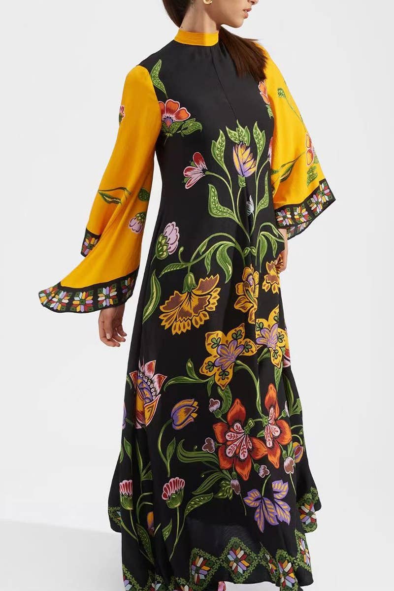 CWDMD5473_SUMMER THREE-QUARTER SLEEVE STAND COLLAR DRESS