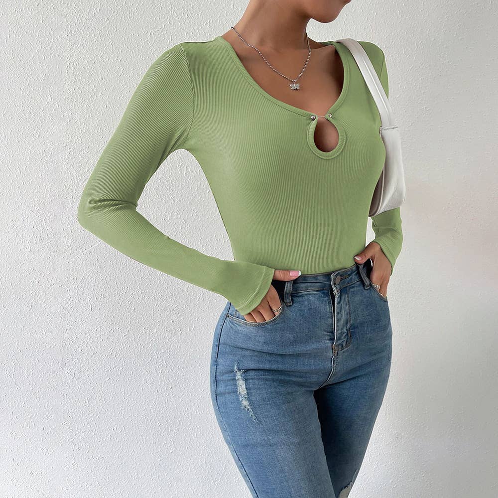 COMFORTABLE HOLLOW SLIM KNIT LONG SLEEVE T-SHIRT