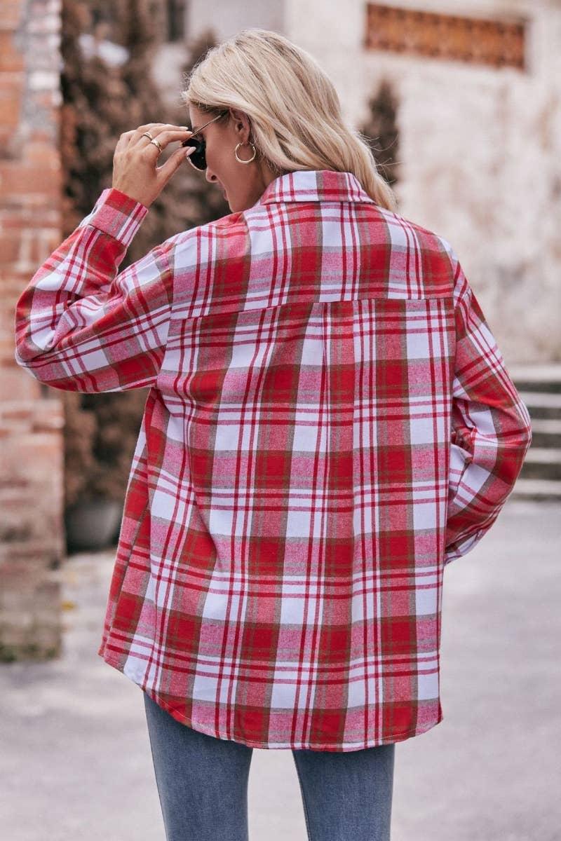 CWTSTL2188_AUTUMN WINTER POCKET PLAID LONG-SLEEVED SHIRT