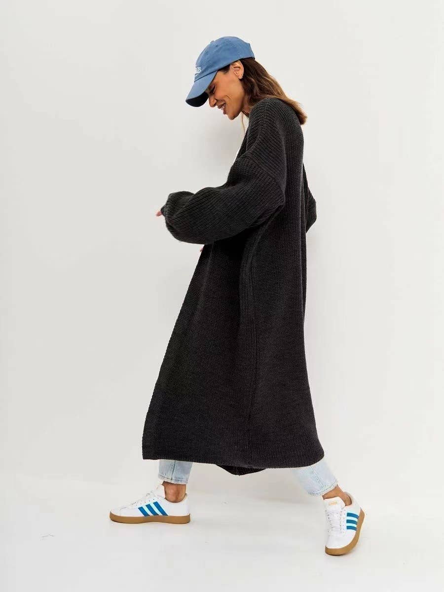 CASUAL LOOSE LONG SOLID COLOR UNBUTTONED CARDIGAN