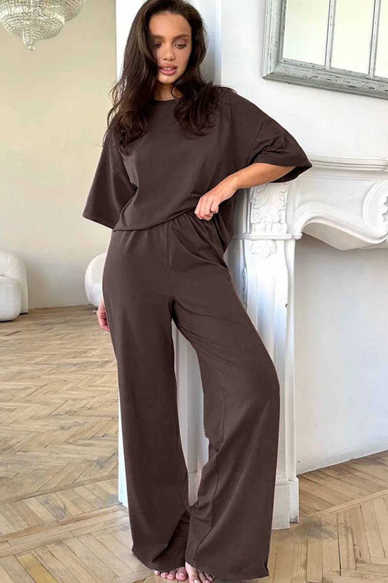 CWSPJ0188_KNITTED TOP TROUSER SHOME WEAR PAJAMAS SET