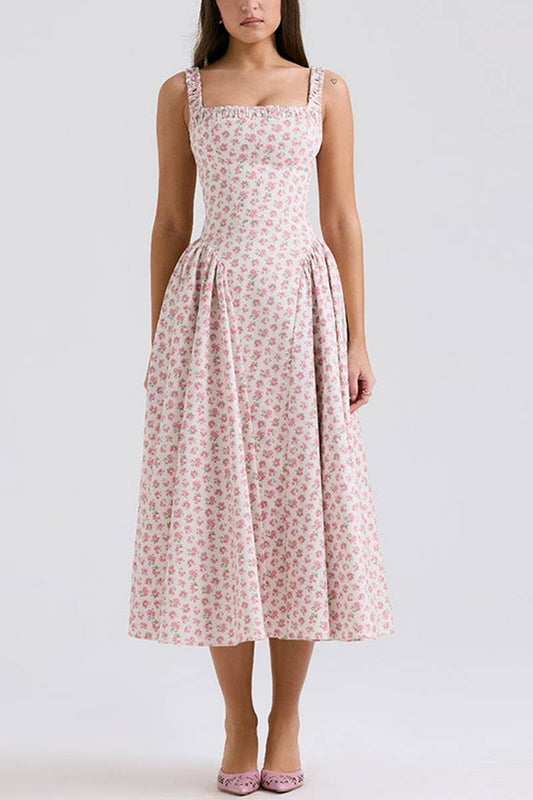 CWDMD01086_FLORAL PRINT BACKLESS SPAGHETTI STRAP DRESS