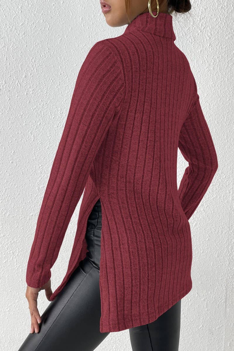 CWTTL1315_Turtle Neck Long Slv With Side Slit Pullover Top