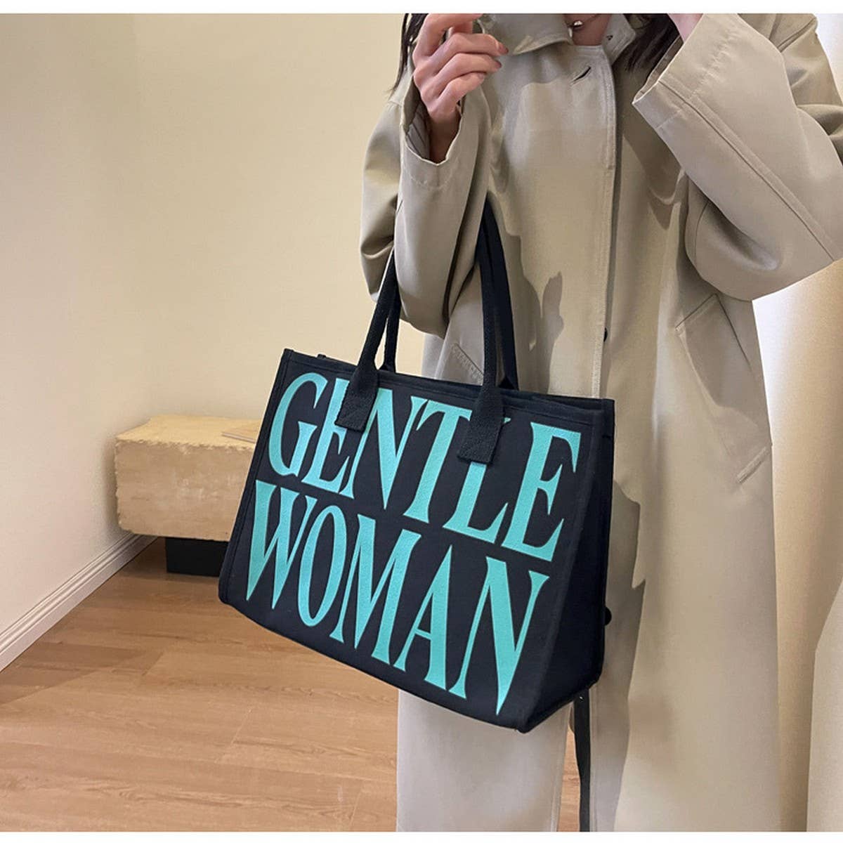 VINTAGE LETTER PRINT TOTE CANVAS BAG_CWAB2681