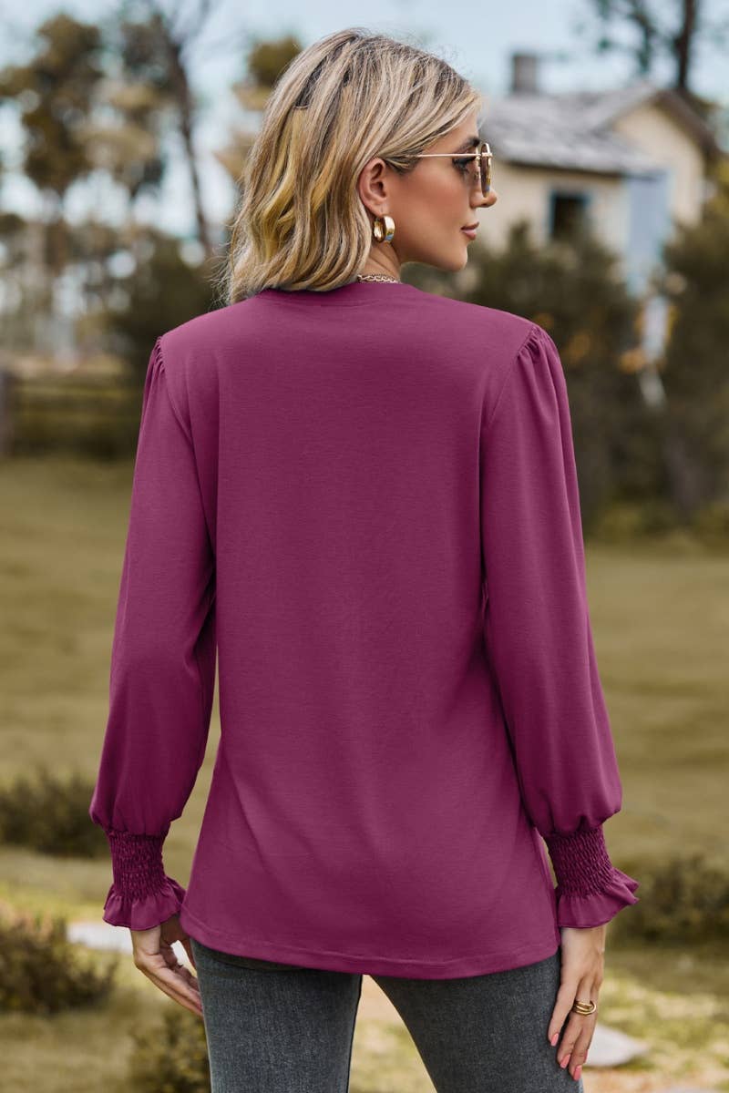 CWTBLL2709_FALL STRETCH V-NECK LONG-SLEEVED TOP