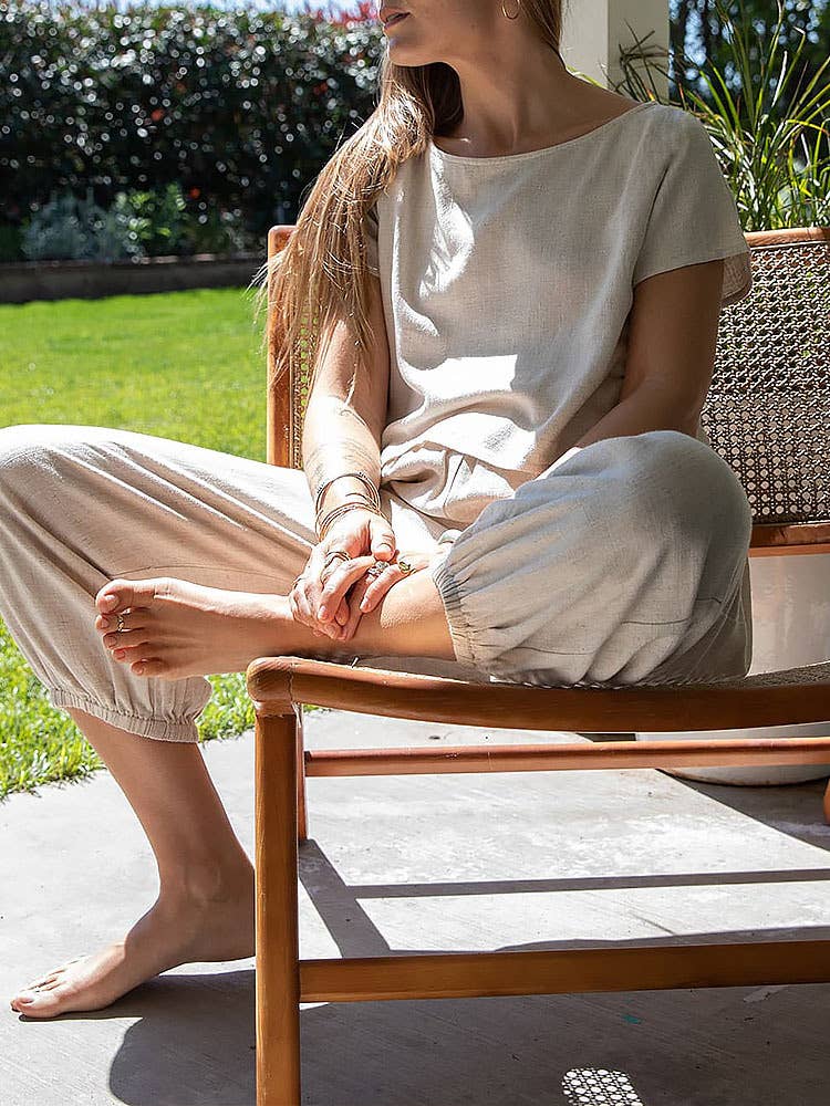 Casual linen loose thin short sleeves blouse