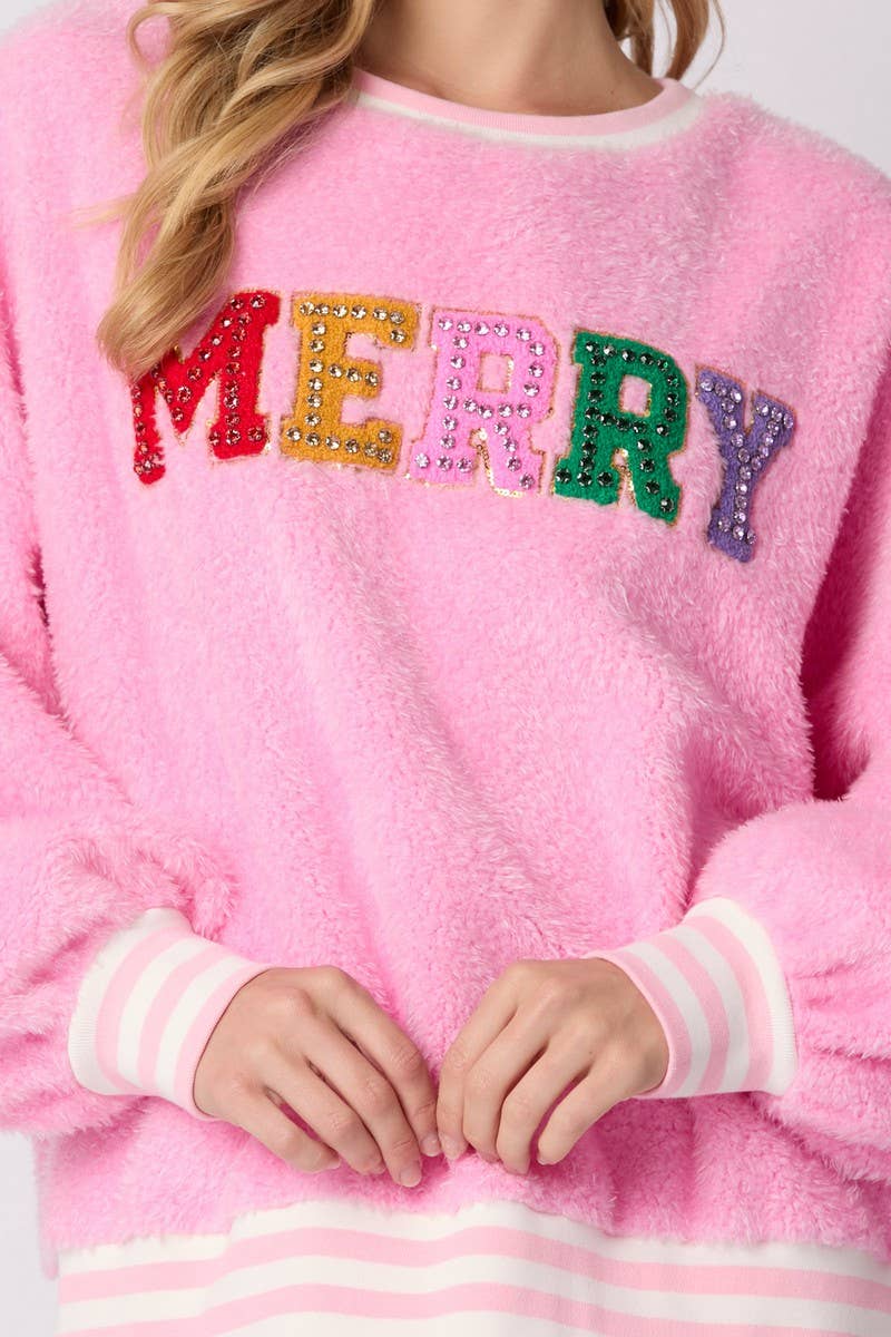 CWOSWL07754_CHRISTMAS LETTER RHINESTONE PULLOVER SWEATSHIRT