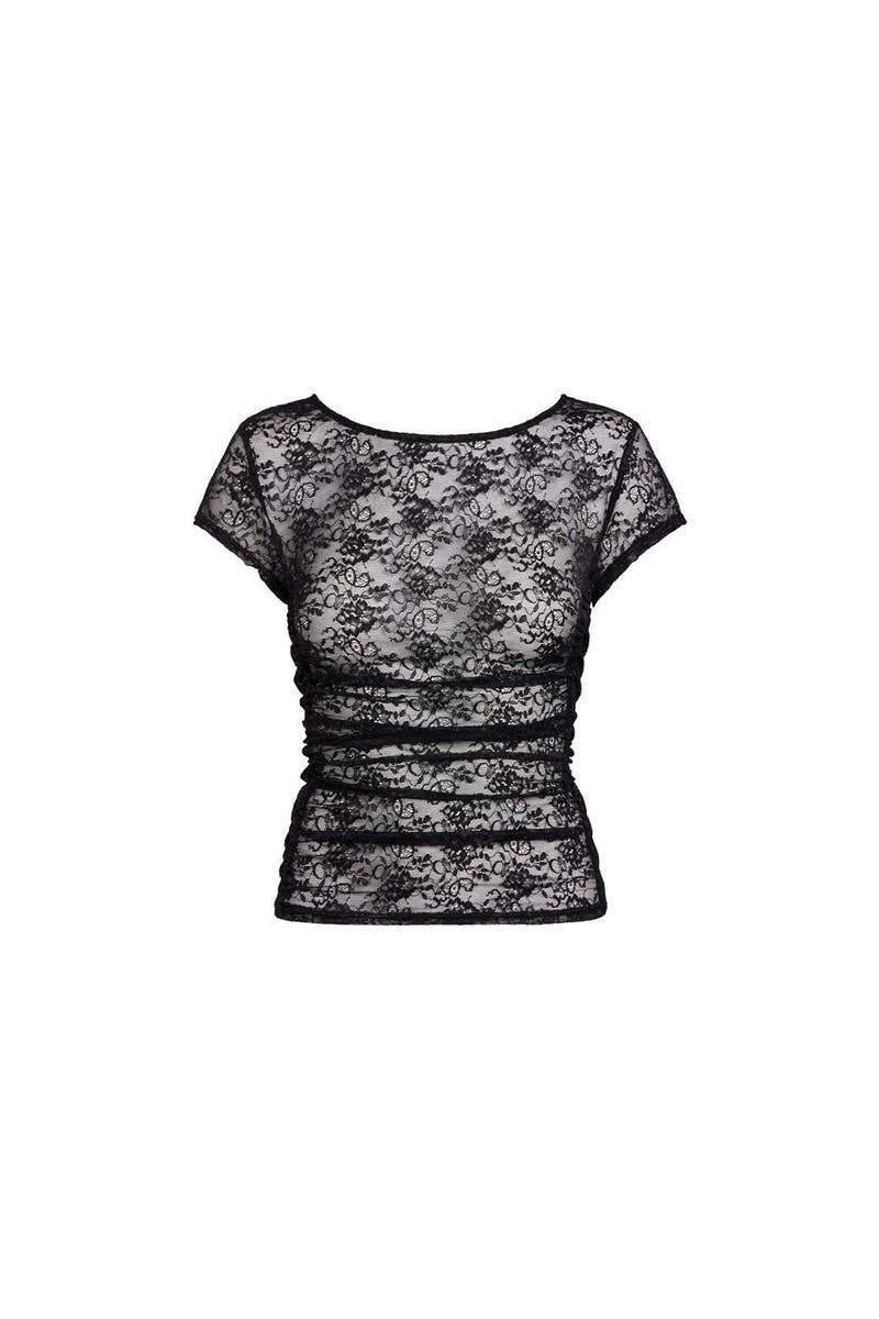 CWTBLS2220_LACE HOLLOW OUT CREW NECK SHORT SLEEVE TOP