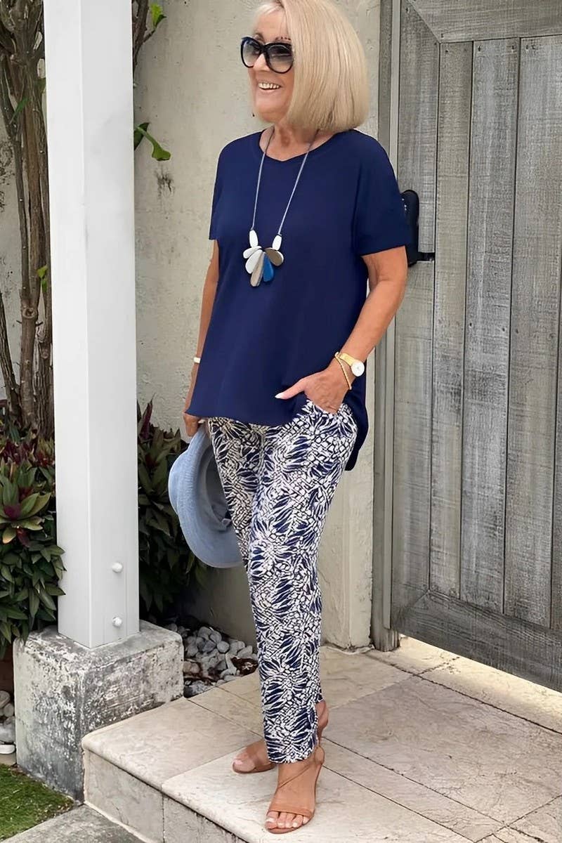 CWSTB00385_SOLID TOP AND PATTERNED TROUSERS SET