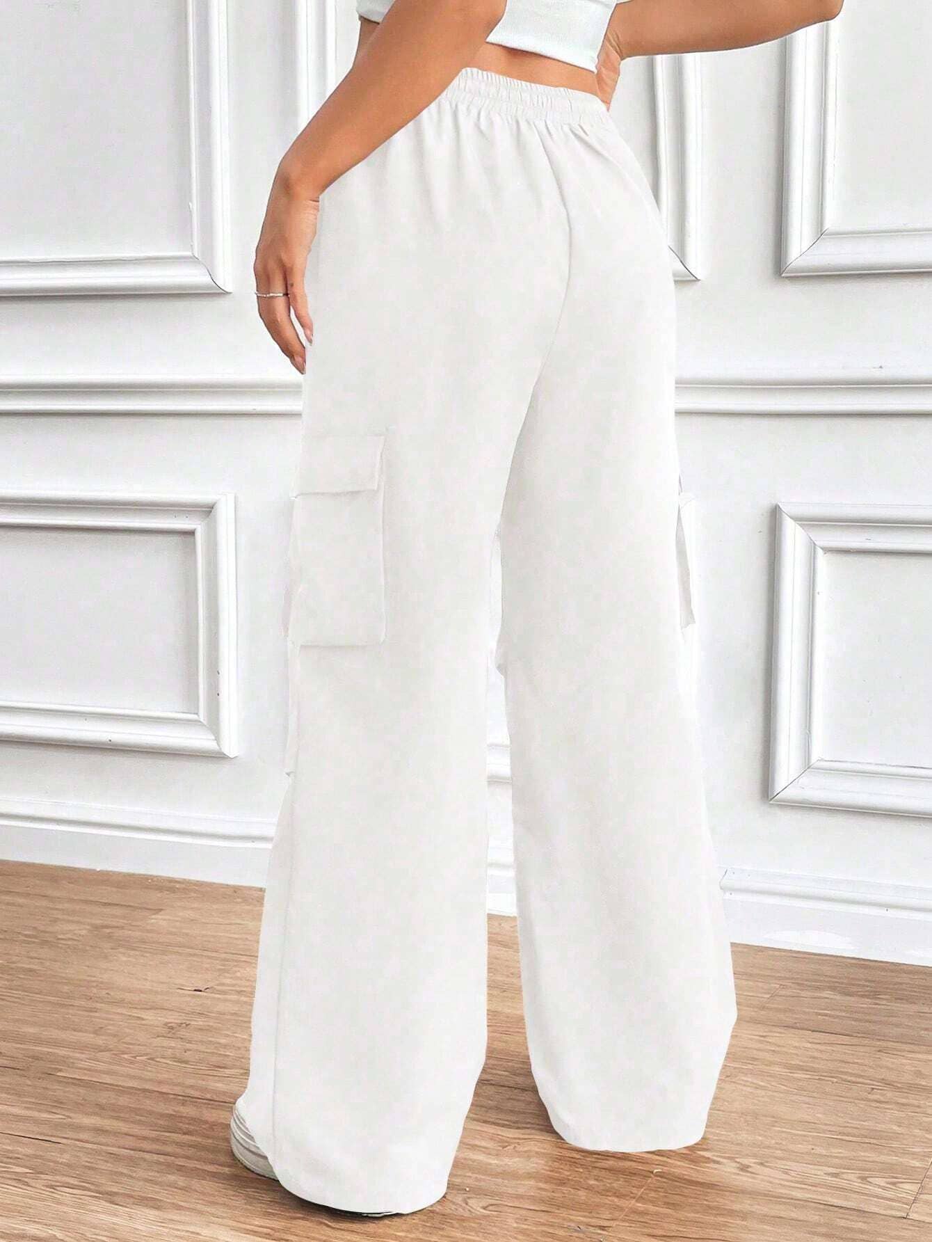 Elastic waist high-waisted baggy cargo pants