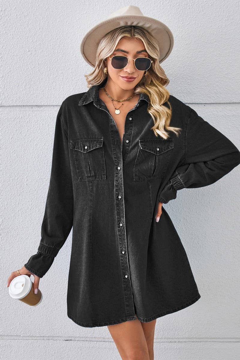 CWDSD10893_LOOSE WASHED DENIM SHIRT MIDI DRESS
