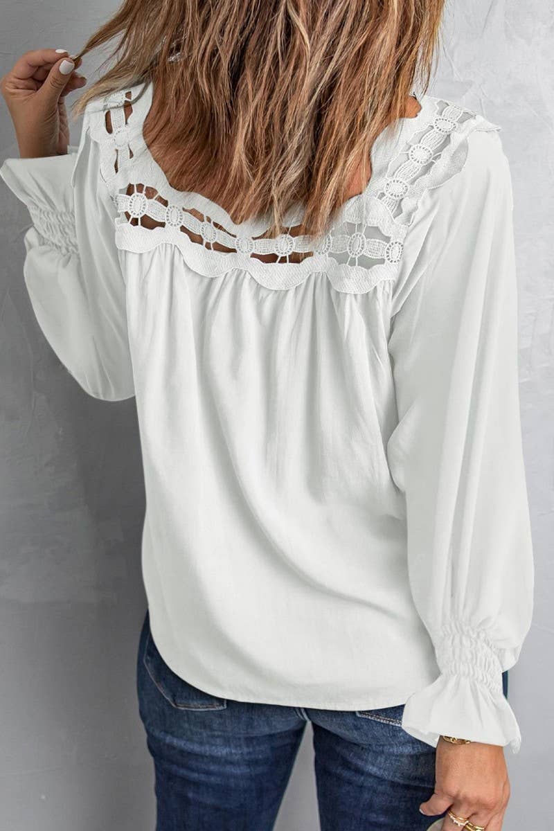 CWTBLL3979_SOLID LOOSE PULLOVER EYELET LACE SQUARE NECK TOP