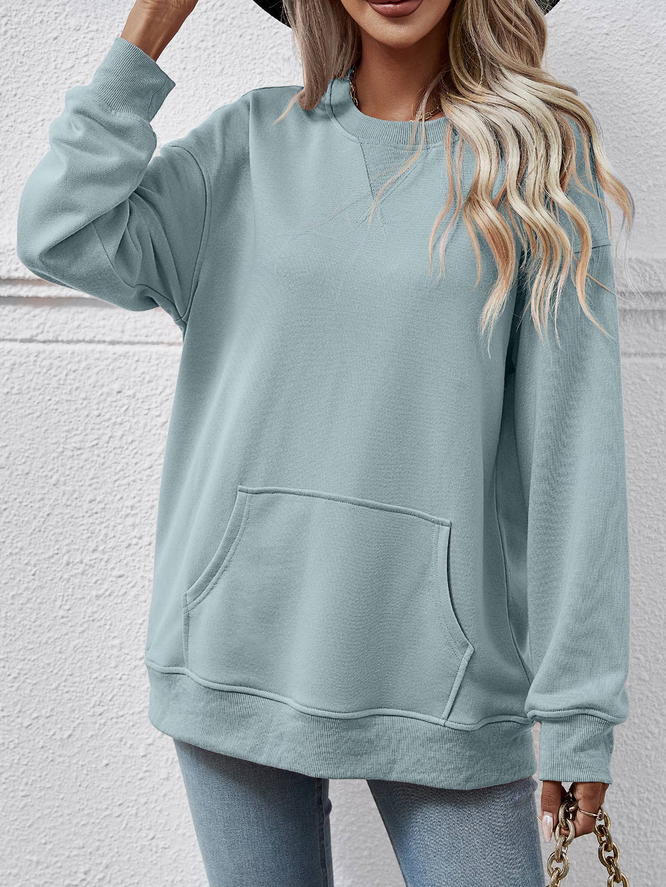 Casual women hoodie with loose crew neck pockets