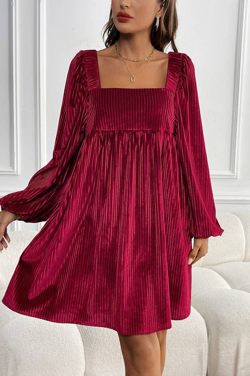 CWDSD7267_AUTUMN VELVET SQUARE NECK HALTER DRESS