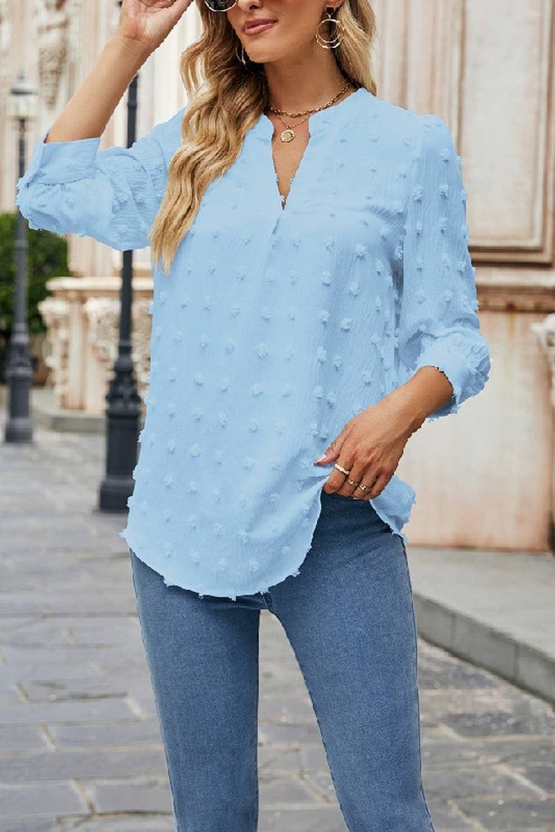 CWTBLL0802_FUR BALL CASUAL CHIFFON MID SLEEVE TOP