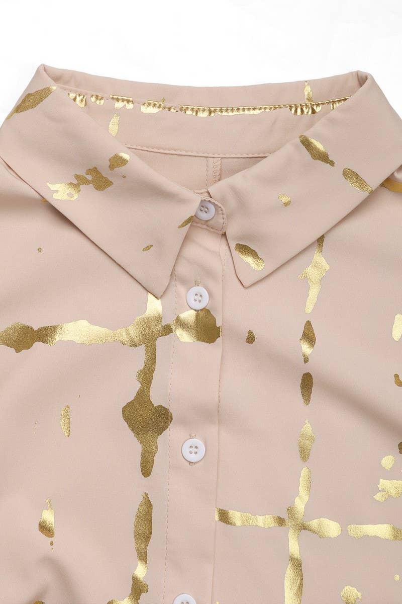 CWTSTL1869_LOOSE LONG-SLEEVED LAPEL GOLD-STAMPED SHIRT