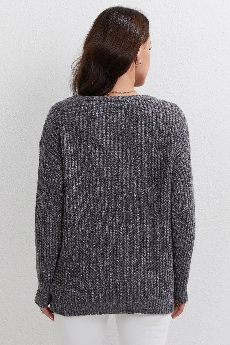 CWOSWL07669_SOLID COLOR ROUND NECK LOOSE PULLOVER SWEATER