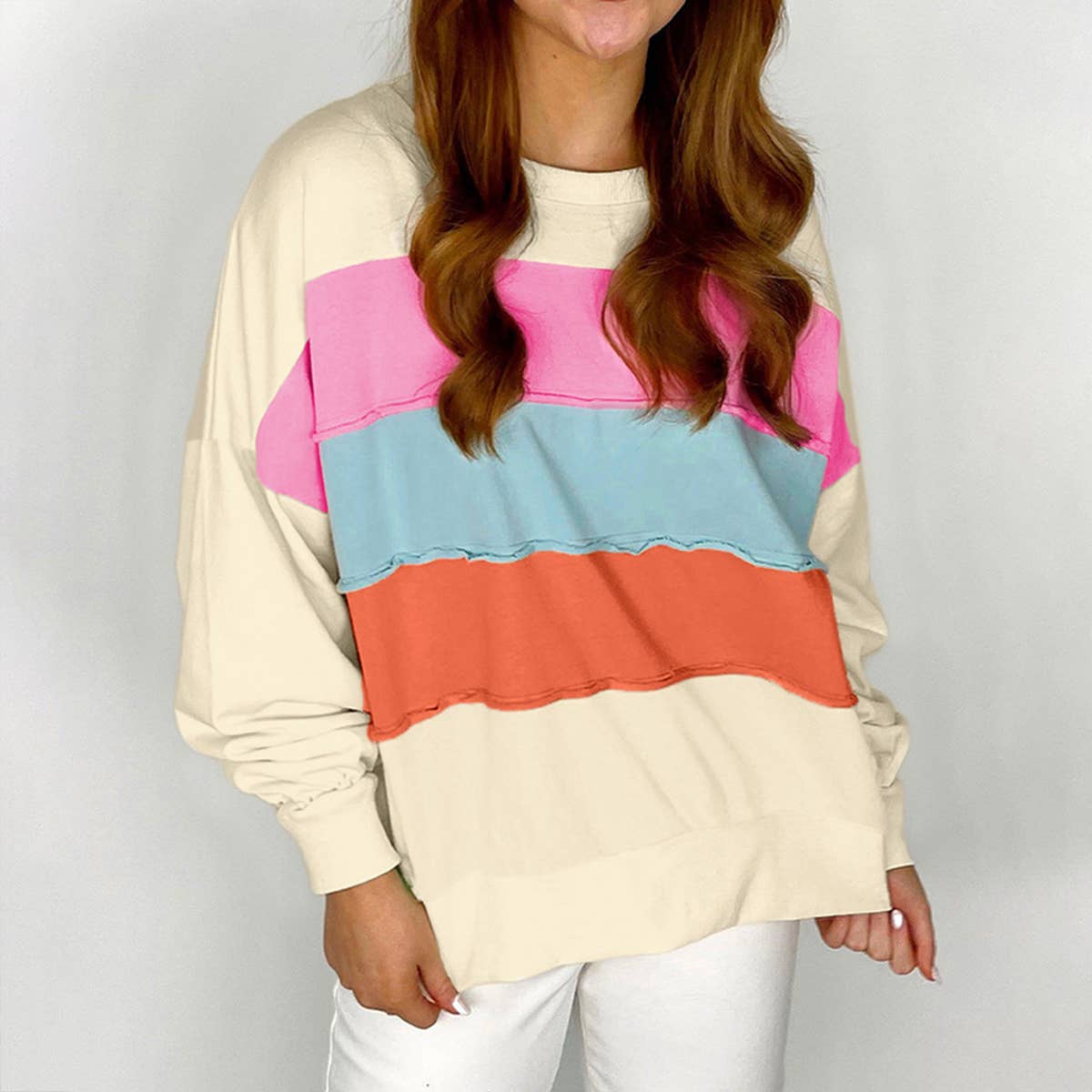 CASUAL MATCHING COLOR PRINT CREW-NECK HOODIE