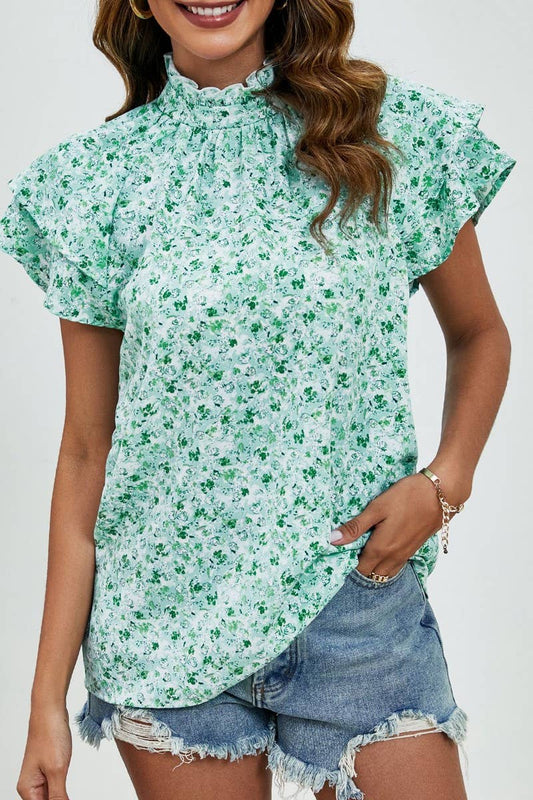 CWTBLS1800_HALF TURTLENECK DOUBLE SLEEVE PRINTED TOP