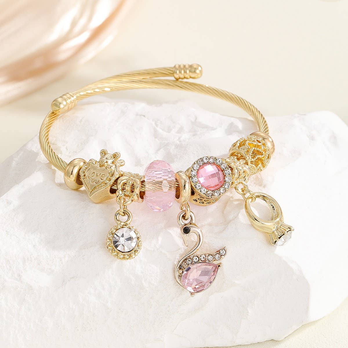 Trendy Stainless Steel Bracelet with Heart Charm