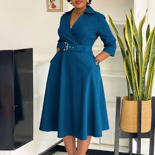 FASHIONABLE AND ELEGANT SOLID COLOR PLUS SIZEDRESS_CWDMD3659