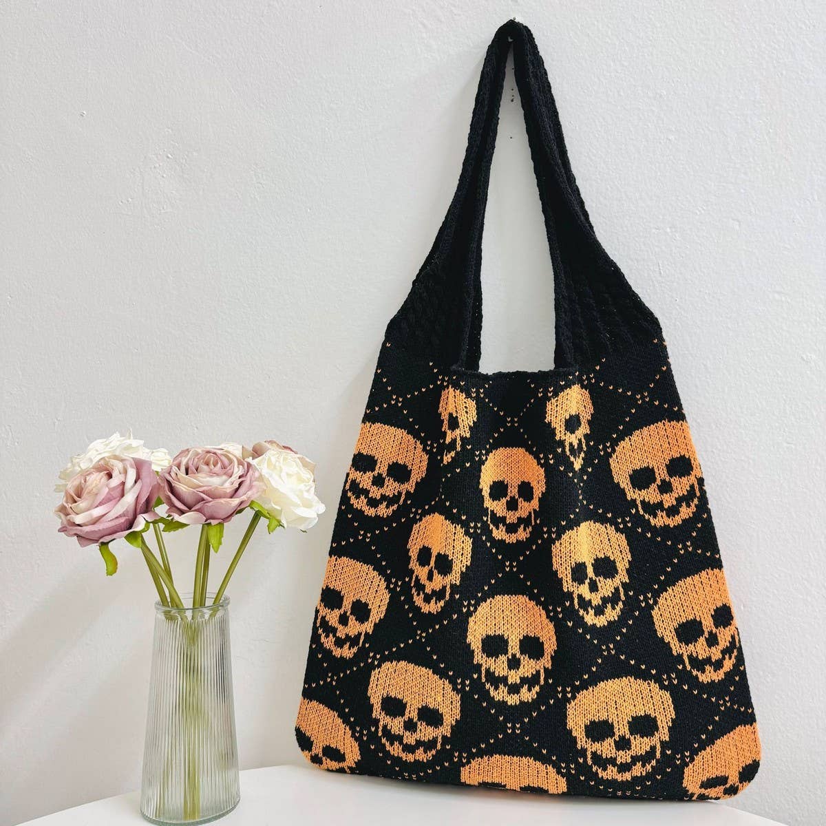 CUAB00333_HALLOWEEN KNIT TOTE BAG WOVEN SHOULDER HANDBAG