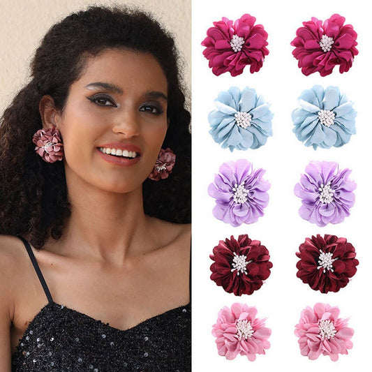 Handmade Fabric Flower Stud Earrings ? Minimalist