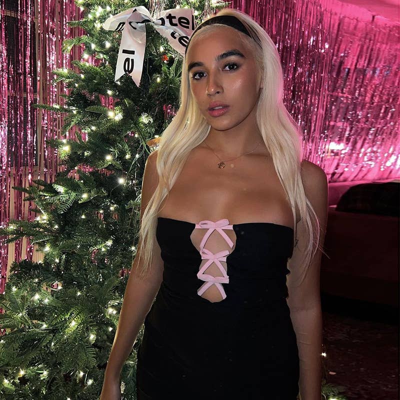 Bow Knot Cutout Strapless Bodycon Dress