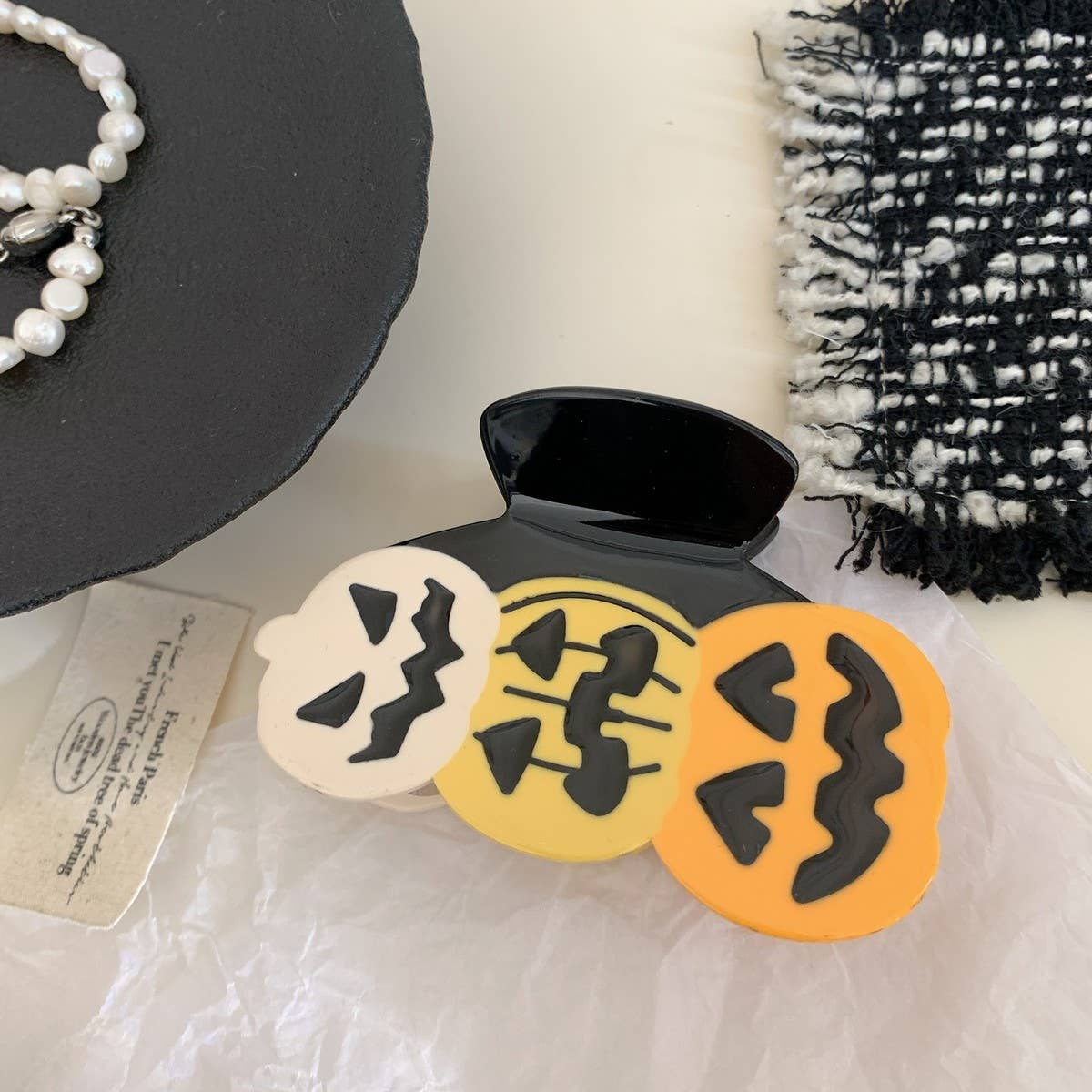 CWAHA07709_HALLOWEEN GHOST PUMPKIN CLAW HAIR CLIP