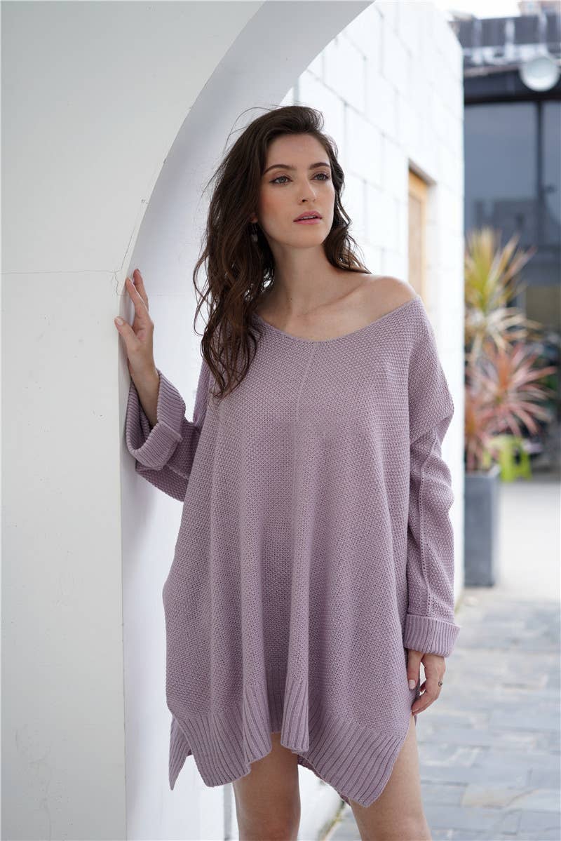 CWOSWL1417_V-Neck Long Sleeve Pullover Sweater