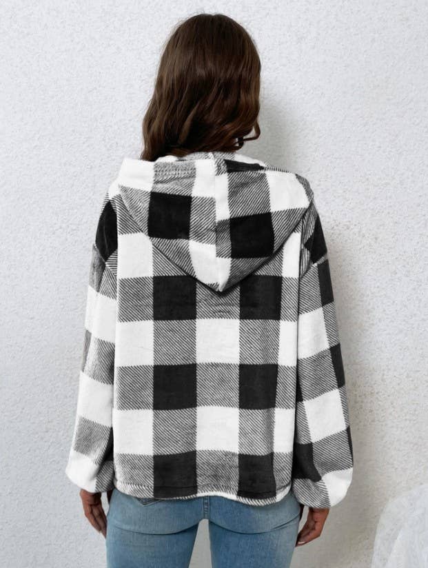 Checkered studs Loose hooded casual sweatshirt