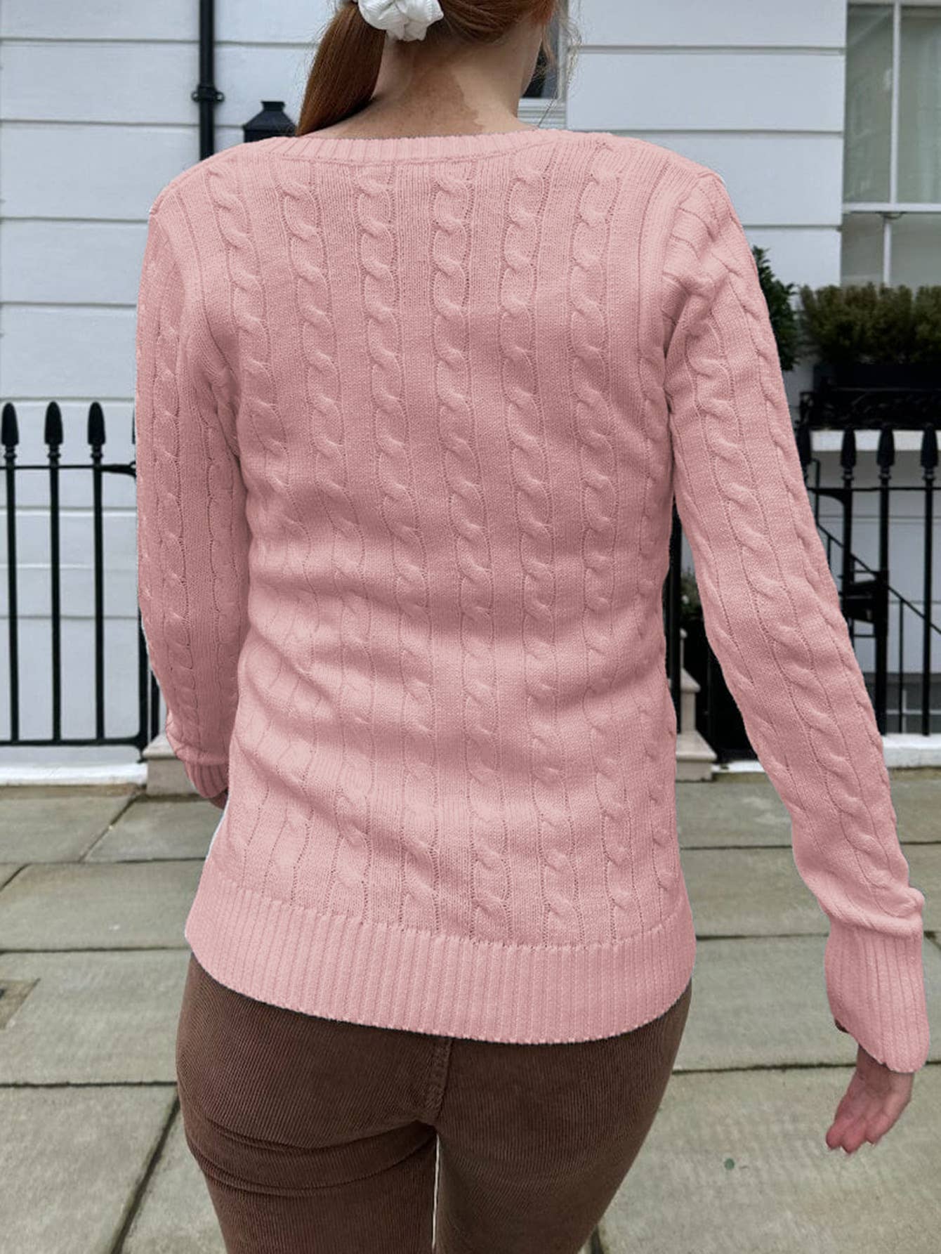 Casual simple long-sleeved V-neck woolen Sweater