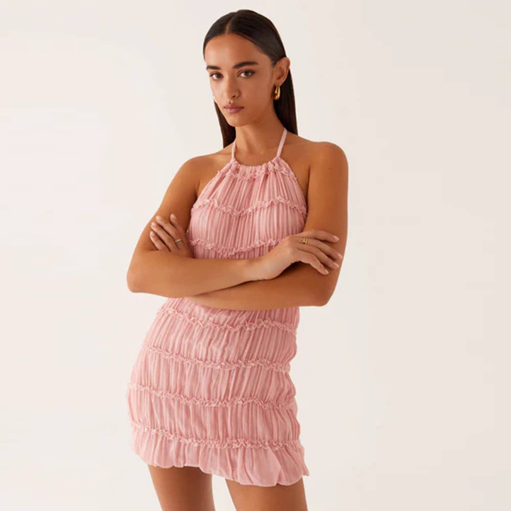 Backless pleated short, personalized dress