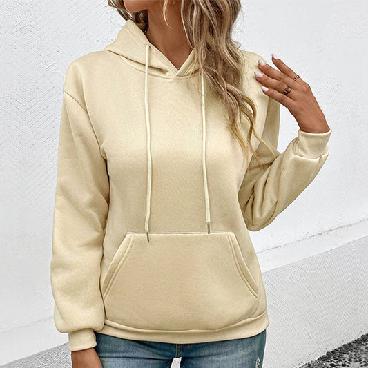 CASUAL HOODED PULLOVER SOLID COLOR POCKET HOODIE