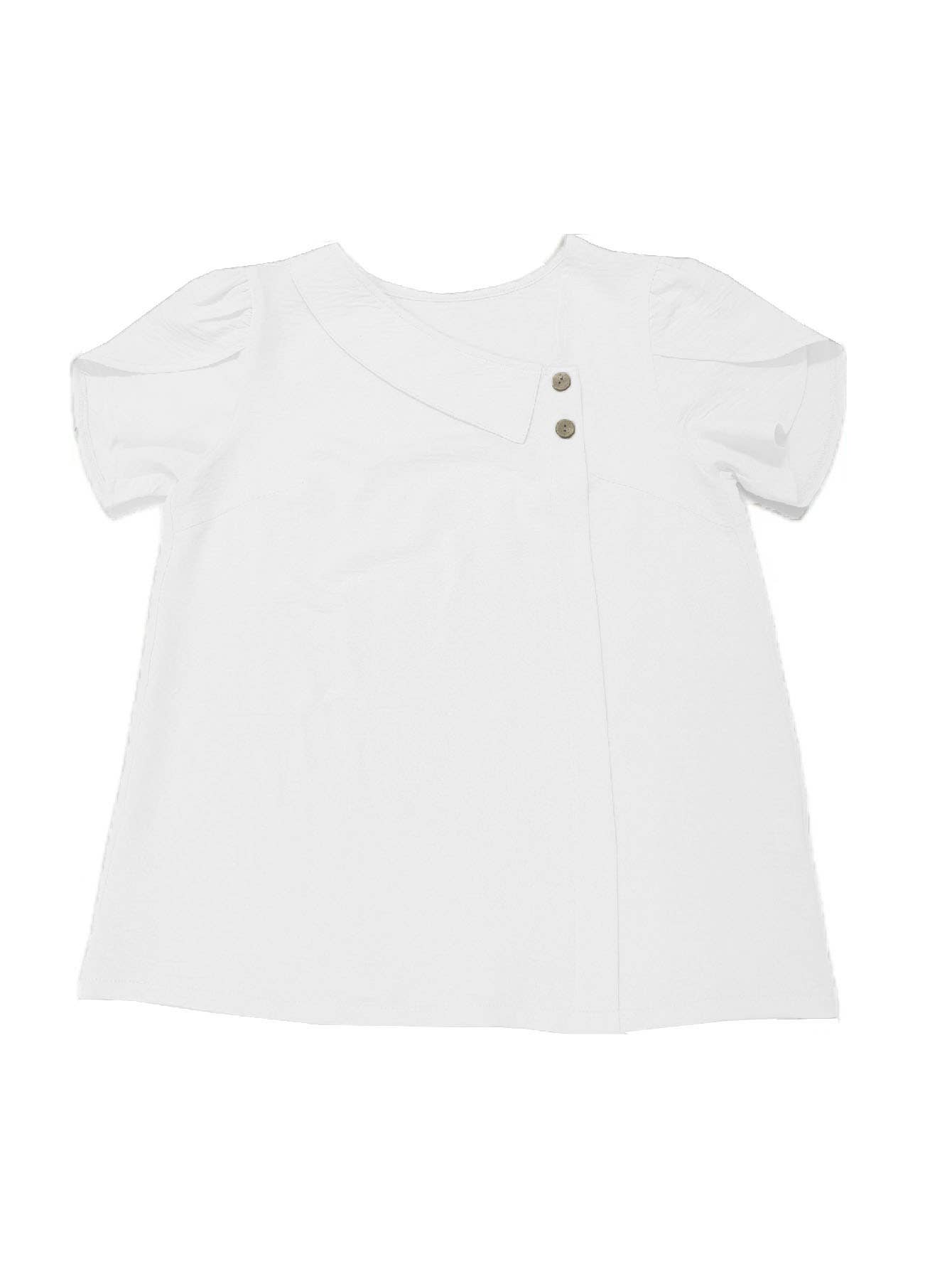 Form-fitting knit short-sleeved slant-neck top