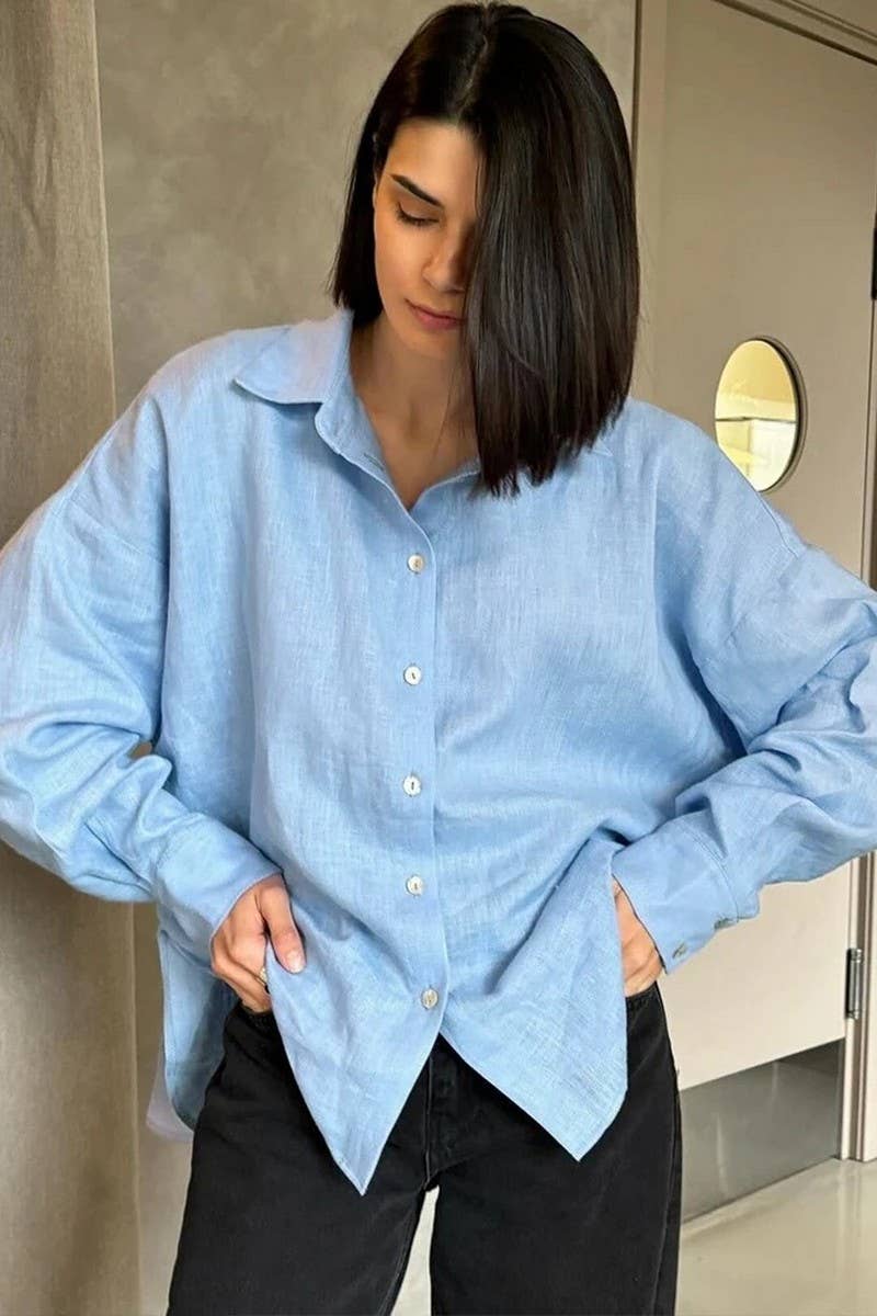 CWBLP00917_LONG-SLEEVED CASUAL LOOSE RUFFLED SHIRT