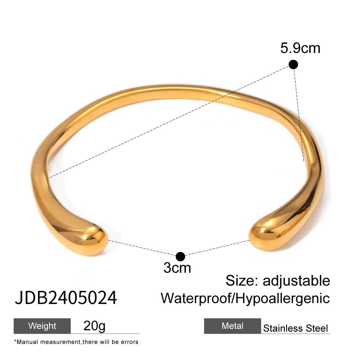 Stylish 18K Gold Plated Irregular Titanium Cuff_CWAJE4768