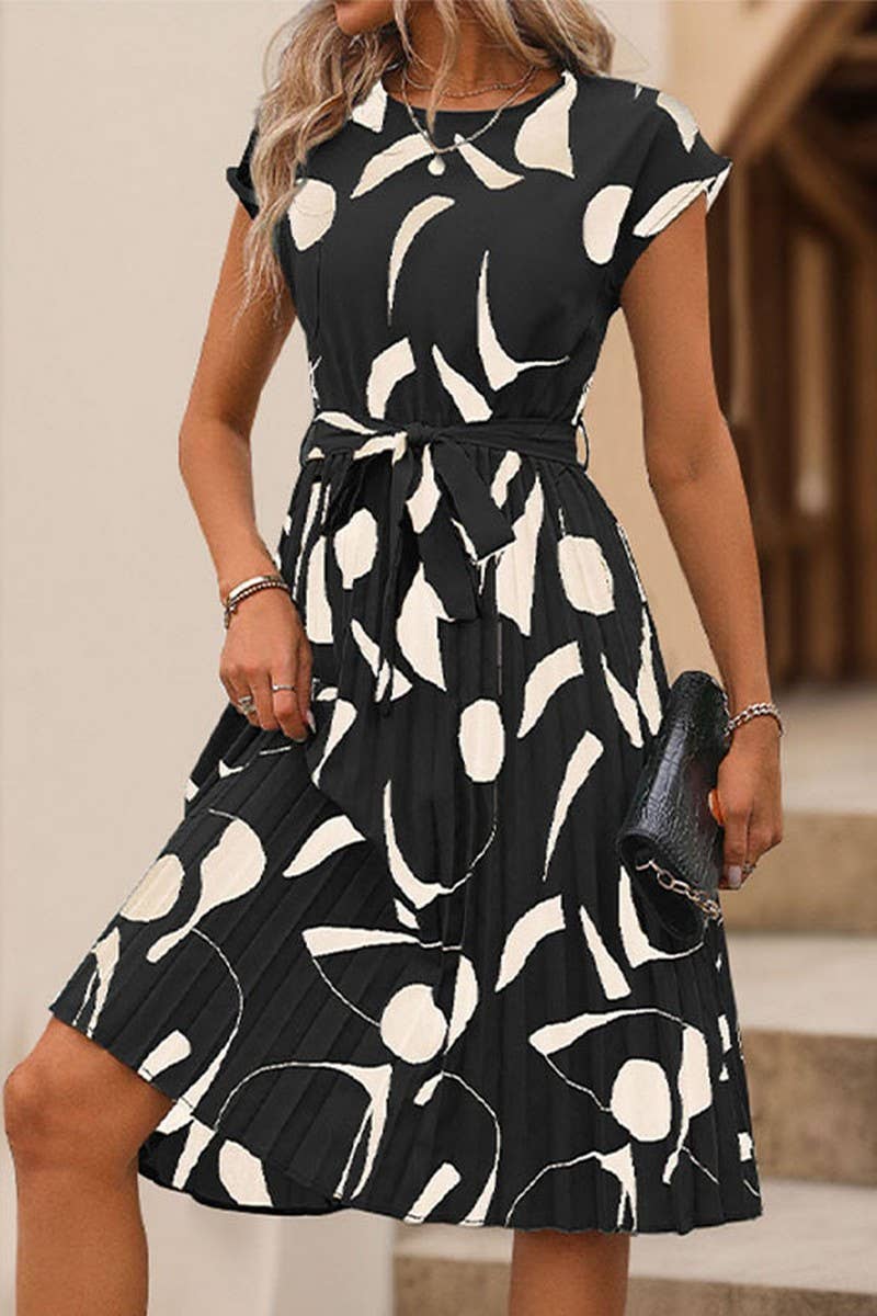 CWDMD2514_GEOMETRIC PRINT PLEATED DRESS