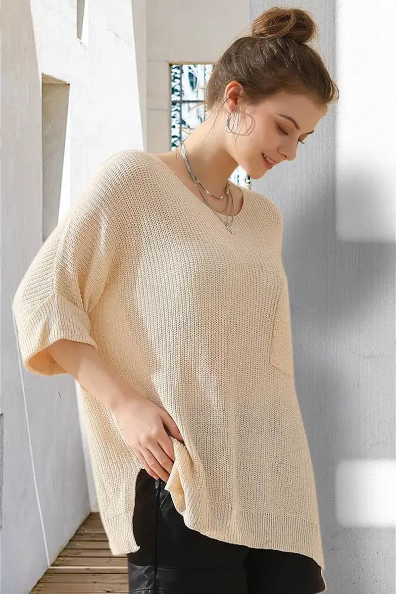 CWTTL1997_LOOSE SOLID COLOR FASHIONABLE PULLOVER SWEATER
