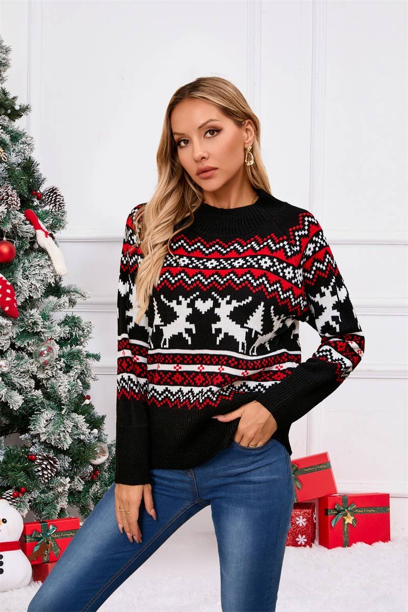 CWOSWL5776_ELK JACQUARD PULLOVER CHRISTMAS KNITTED SWEATER