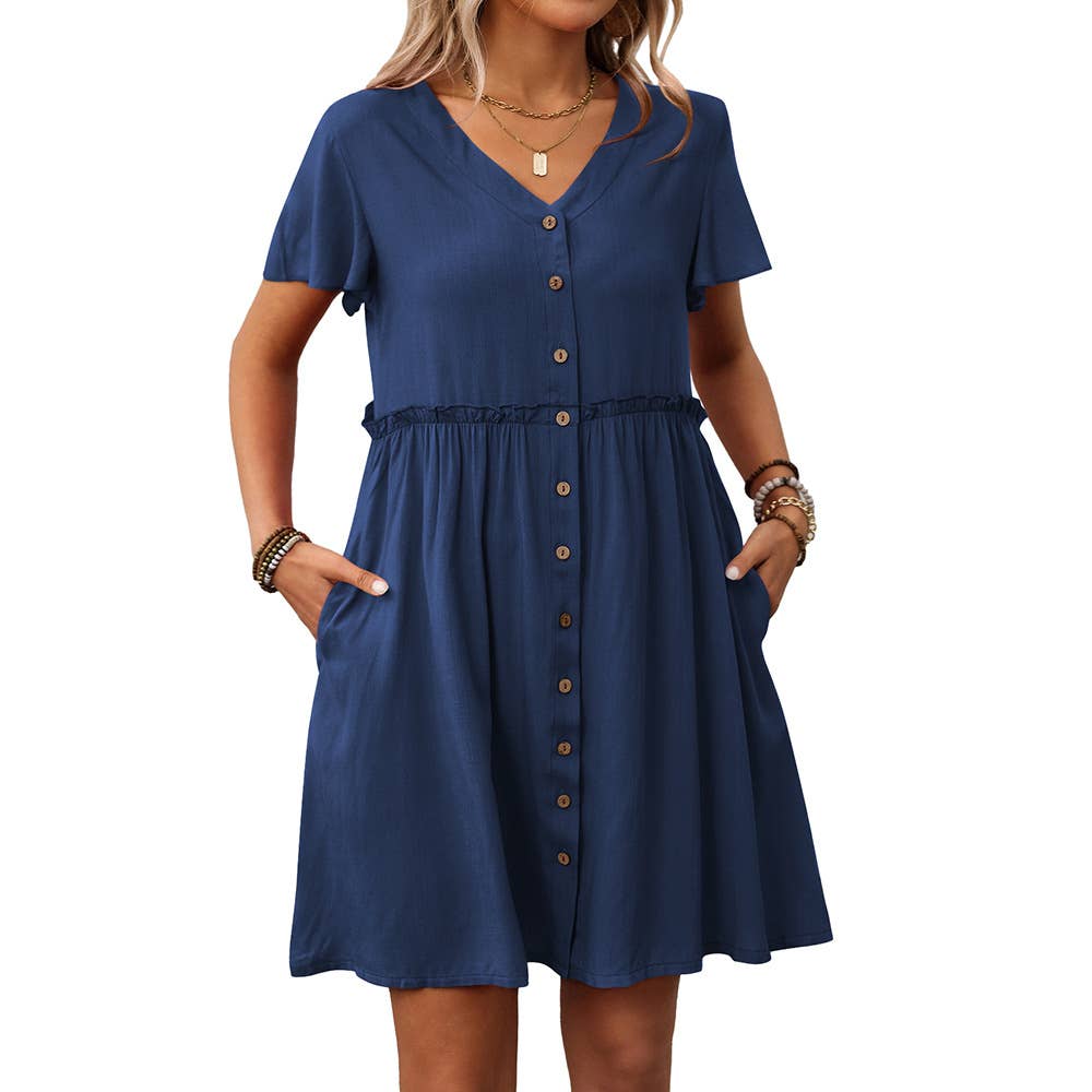 Boho Resort V-neck short-sleeved peplum dress