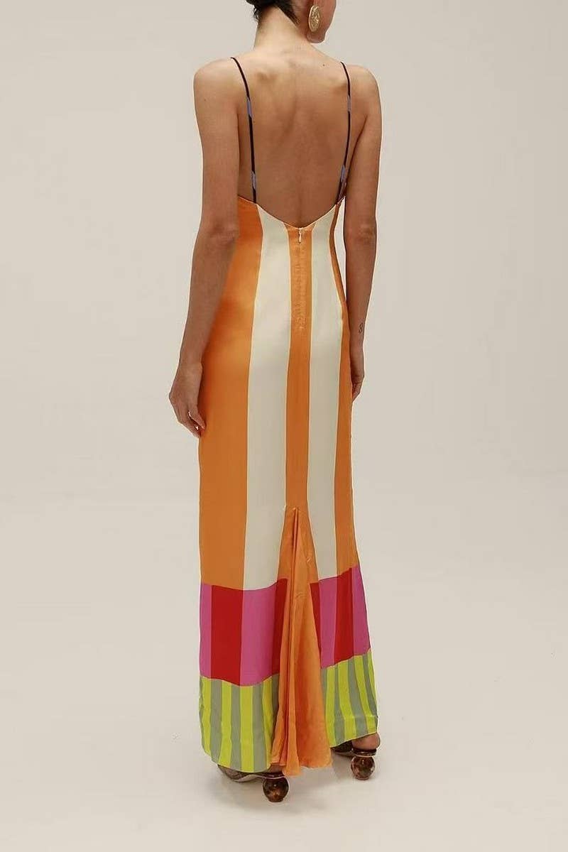 CWDMD6033_STRIPED COLORBLOCK SLIM FIT SLIT CAMI DRESS