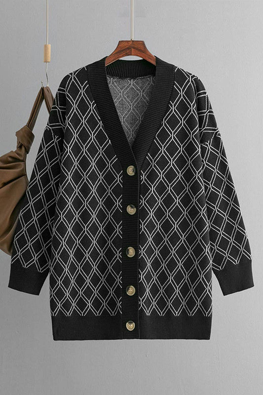 CWOCAL00662_CASUAL LOOSE DIAMOND KNIT CARDIGAN