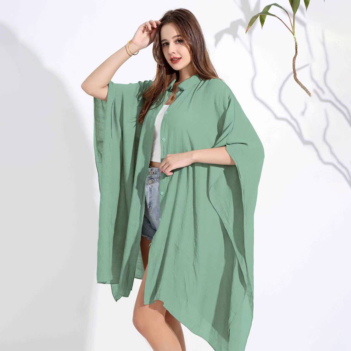 Bamboo Cotton Beach Shawl Sun Protection Cardigan_CWMM6303