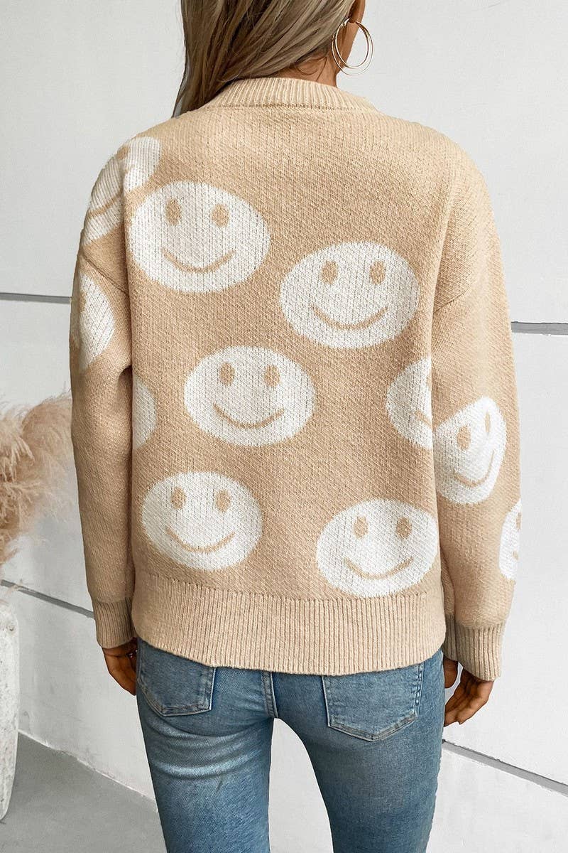 CWOSWL2874_SMILEY FACE LOOSE-FIT KNIT SWEATER