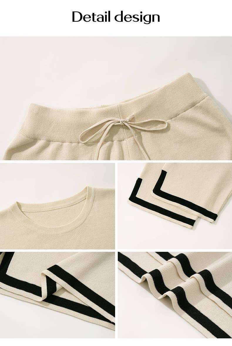 CREW NECK STYLE CASUAL SHORT SWEATER SET