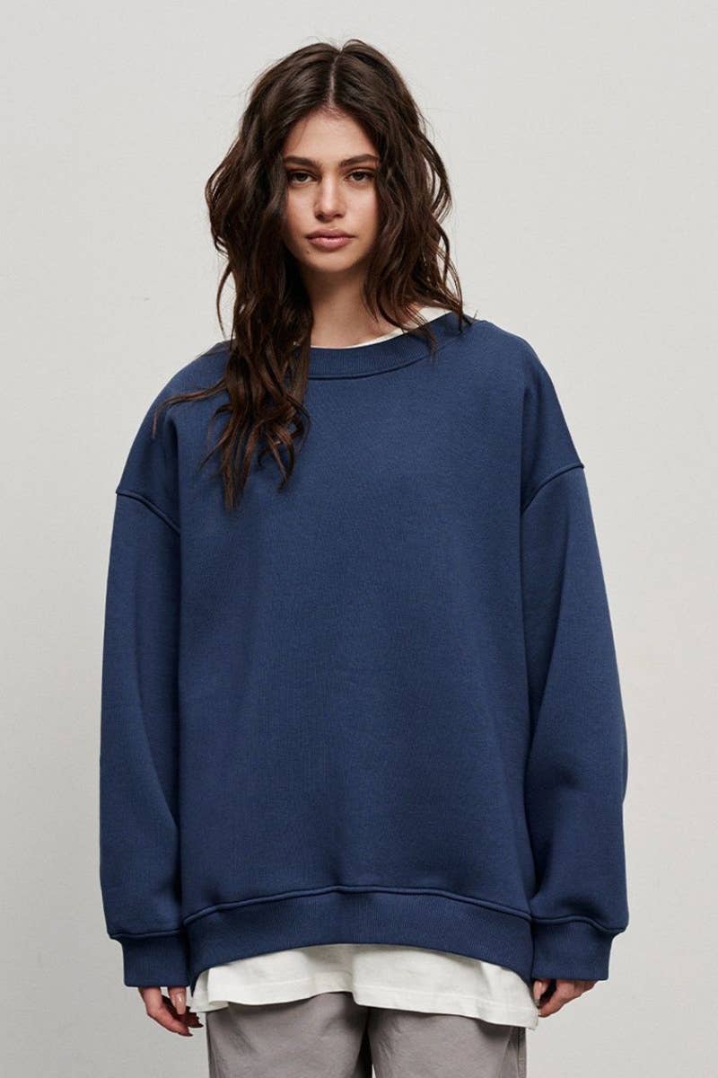 CWTBLL1668_SOLID COLOR LOOSE CREW NECK LONG SLEEVE HOODIE