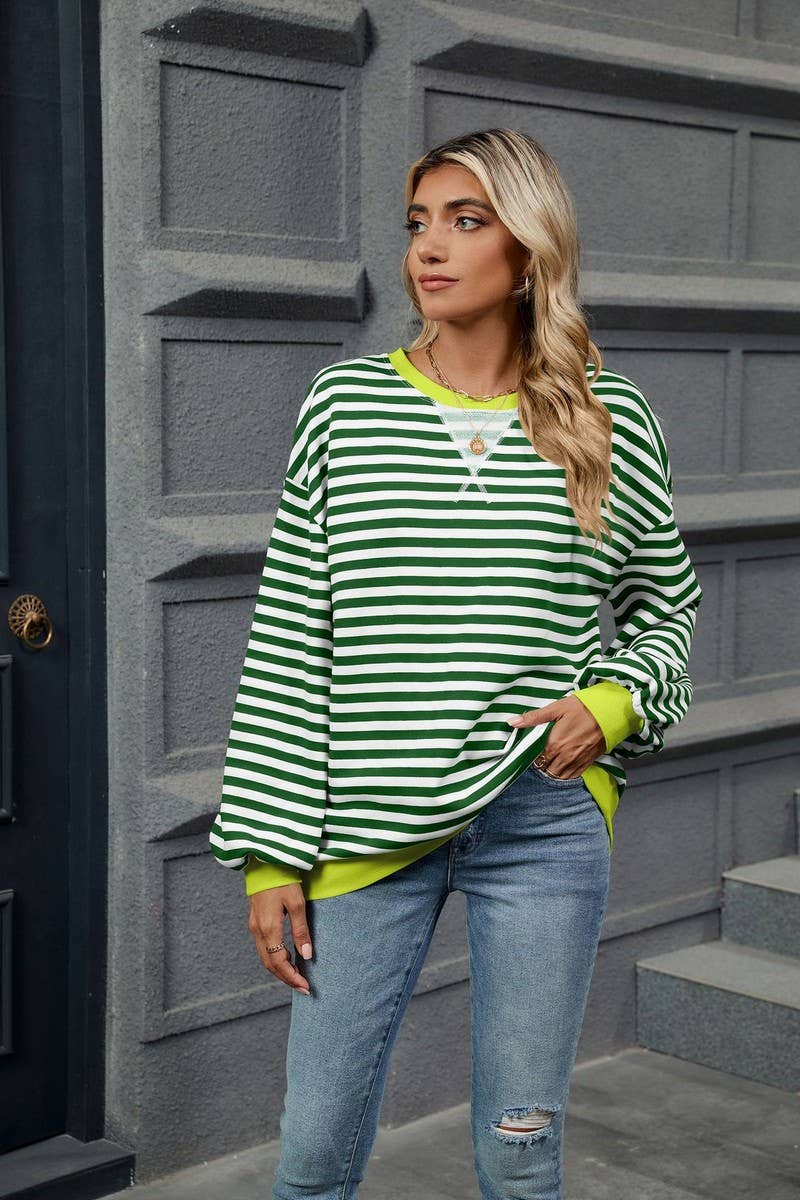 CWTBLL2359_CONTRAST COLOR STRIPED CREW NECK SWEATSHIRT